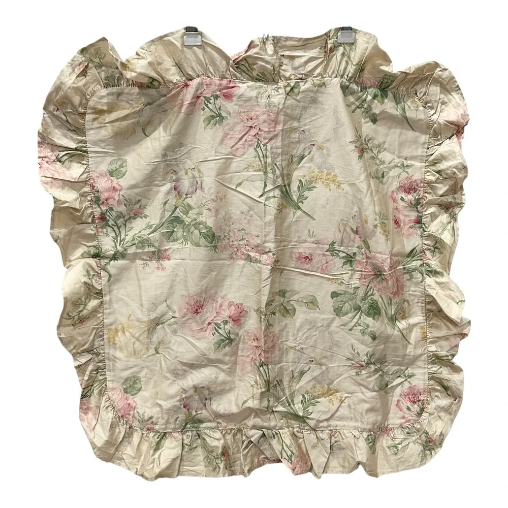 RALPH LAUREN THERESE Ruffled Pillow Sham Euro SQUARE Single Beige Floral Cottage